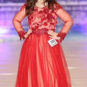 Girls red beaded embellished sequin party dress